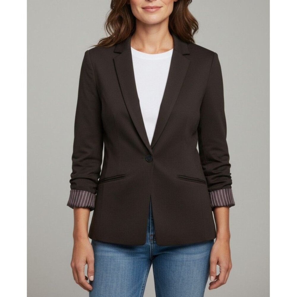 H&M Black Blazer Womens Size 6 Button Front Striped Lining Long Sleeves